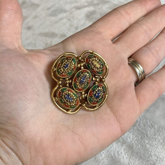 SARAH COVENTRY Vintage Gold Tone Light of East Mosaic Brooch Pin 1960's - Picture 4 of 8